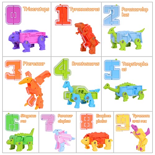 Dinosaurios Juguetes, TUNJILOOL 20 pcs Número Transformer Juguetes Transformer Dinosaurio Robot para Niños, Juguetes de Educativos para Niños 6 7 8 9 10 11 12 Años