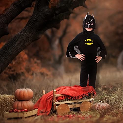 Disfraces Batman Niño Negro,Superhéroe Batman Disfraces Homecoming Halloween Navidad Traje Batman Niño Cosplay Suit, Máscara y Disfraz Independientes
