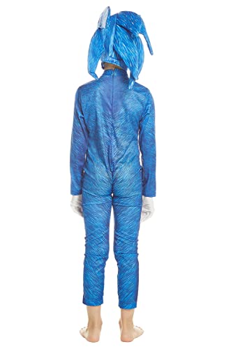 Disfraz Hedgehog para Niño Divertidos Disfraces Infantil de Halloween Carnaval Fiesta Knuckles Bodysuit Juego de Rol de Dibujos Animados de Niño(Jumpsuit+Tocado+Guantes),azul,XL/11-12 años