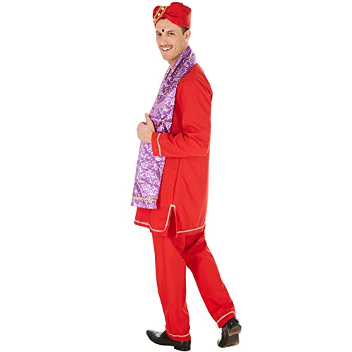 Disfraz para Caballero Indio Bollywood | Precioso Kurta con Tira de Botones | Incl. Chal Elegante y Turbante de Diseño Extravagante (L | No. 301027)