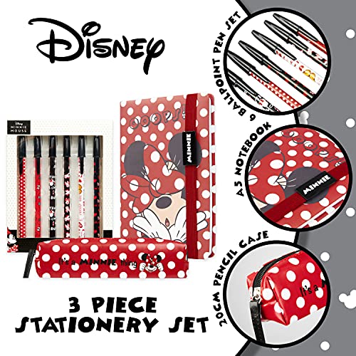 Disney Set De Papeleria de Minnie Mouse con Boligrafos Bonitos, Estuche Escolar y Libretas Bonitas, Regalos para Profesoras