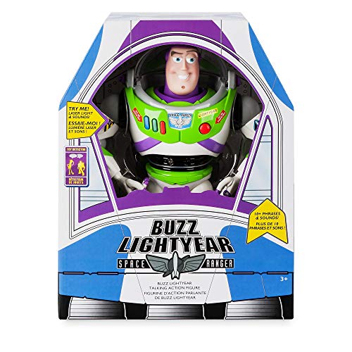 Disney Store: Buzz Lightyear, Figura de acción interactiva de Toy Story con Voz, 30 cm, más de 10 Frases en inglés, interactúa con Otras Figuras y Juguetes, Luces láser, para Mayores de 3 años