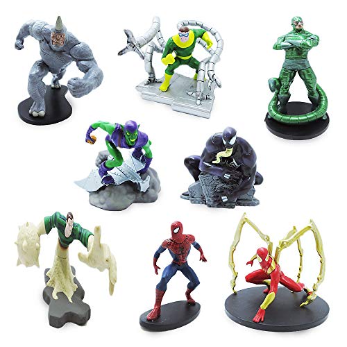 Disney Store Spider-Man Deluxe - Juego de 9 figuras de Marvel con 9 figuras moldeadas de plástico, adecuado para mayores de 3 años