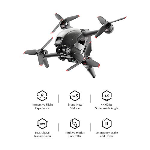 DJI FPV Combo Drone, Quadcopter, OcuSync 3.0 HD Transmisión, 4K Vídeo, Experiencia de Vuelo Inmersiva, Súper Gran Angular de 150°, Freno de Emergencia y Vuelo Estacionario