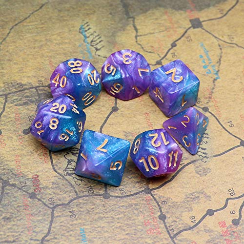 DND Dice Set Lake Blue & Purple Polyhedral RPG Dice para Dungeon and Dragons D&D Juegos de rol Juegos de mesa Dados Glitter
