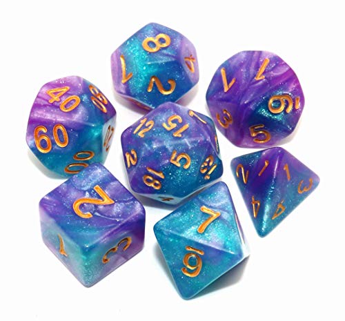 DND Dice Set Lake Blue & Purple Polyhedral RPG Dice para Dungeon and Dragons D&D Juegos de rol Juegos de mesa Dados Glitter