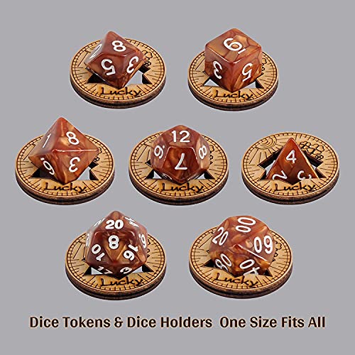 DND Tokens - Juego de 15 monedas de madera cortadas con láser en 3 estilos – Trébol de la suerte, inspiración y dragón, perfecto para mazmorras y dragones, Pathfinder, RPG y juego de mesa