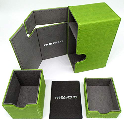 docsmagic.de Premium Magnetic Tray Box (80) Light Green + Deck Divider - MTG - PKM - YGO - Caja Verde Claro