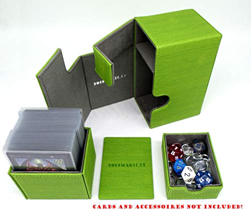 docsmagic.de Premium Magnetic Tray Box (80) Light Green + Deck Divider - MTG - PKM - YGO - Caja Verde Claro