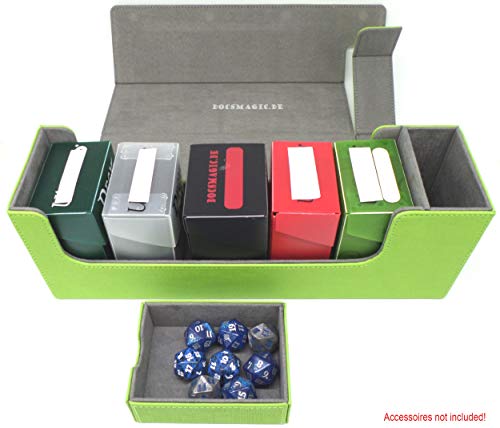 docsmagic.de Premium Magnetic Tray Long Box Light Green Medium - Card Deck Storage - Caja Verde Claro