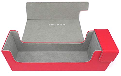 docsmagic.de Premium Magnetic Tray Long Box Red Medium - Card Deck Storage - Caja Roja