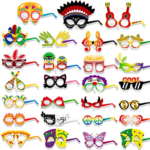 DPKOW 28pcs Divertido Máscaras Gafas de Fiesta de Papel para Carnaval Halloween Disfraces Accesorios, Mexicana Cumpleaños Fiesta Artículos Foto Props, Mascarada Temática Fiesta Disfraces Accesorios