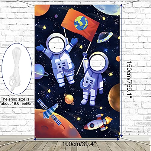 DPKOW Espacial Astronauta Fiesta Photocall Pancarta para Niños Cumpleaños, Espacial Astronauta Telón de Fondo Pancarta, Divertidos Cara Juego para Niños Astronauta Fiesta Decoración Artículos