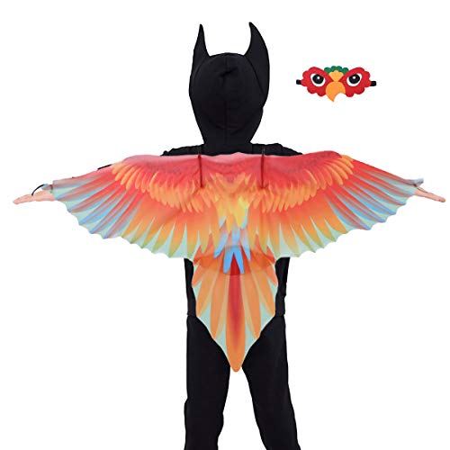 dPois Disfraz de Loro para Niños Ala de Pájaro de Tela Ligera Colores con Máscara de Ojos Disfraces de Halloween Fiesta Fairy Bird Owl Wing Shawl Rojo One Size