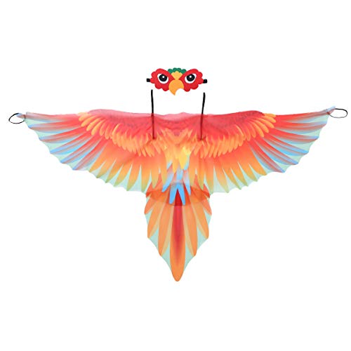 dPois Disfraz de Loro para Niños Ala de Pájaro de Tela Ligera Colores con Máscara de Ojos Disfraces de Halloween Fiesta Fairy Bird Owl Wing Shawl Rojo One Size