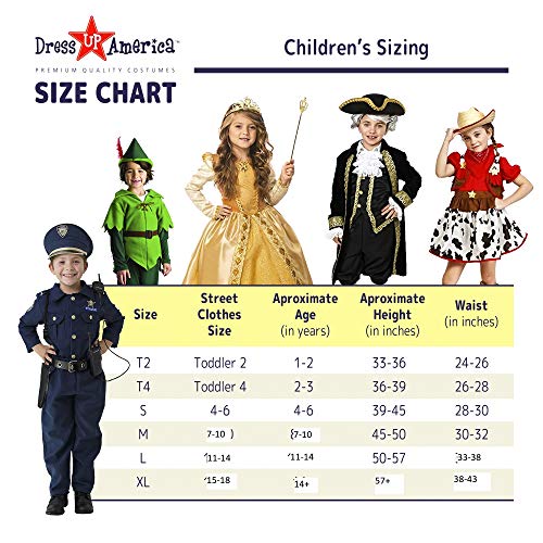 Dress up America- Peter Pan de Vestuario para los niños-Tamaño Medio (8-10 años) costume, Multicolor, (Cintura: 76-82, Altura: 114-127 cm) (837-M)
