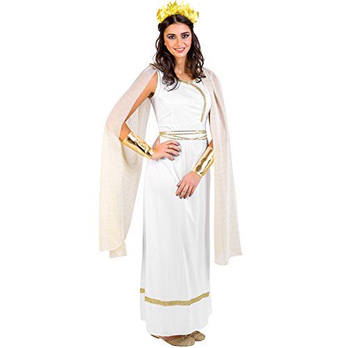dressforfun Disfraz de diosa griega para mujer reina diosa antiguo | Vestido largo y elegante + excepcional tocado con diseño de laurel, puños preciosos con un toque brillante (XL | no. 300201)