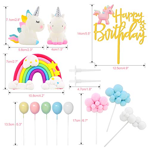 DUOUPA Decoración para tarta de cumpleaños con unicornio, arco iris, guirnalda de cumpleaños, globo, nube, decoración para tartas, para niños, niñas y niños