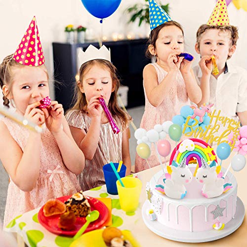 DUOUPA Decoración para tarta de cumpleaños con unicornio, arco iris, guirnalda de cumpleaños, globo, nube, decoración para tartas, para niños, niñas y niños