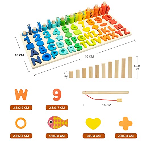 Dyploo™ Juguete Puzzle de madera Montessori – Juego educativo matemático para niños de 1 2 3 4 5 6 años – Aprender los números y las letras del Alfabet, reconocer las formas y colores – Regalo