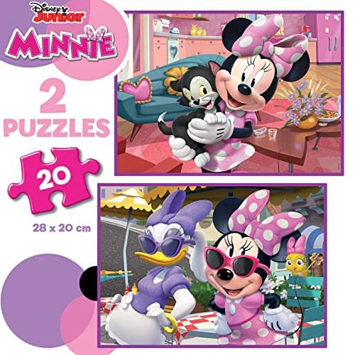 Educa - 2x20 Minnie | 2 puzzles de cartón con 20 piezas, diversión por partida doble | Medida aproximada de cada puzzle: 28 x 20 cm | A partir de 3 años (19297)