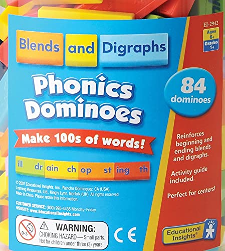 Educational Insights- Fichas de dominó phonics con combinaciones de letras y dígrafos de Learning Resources, Color EI-2942)