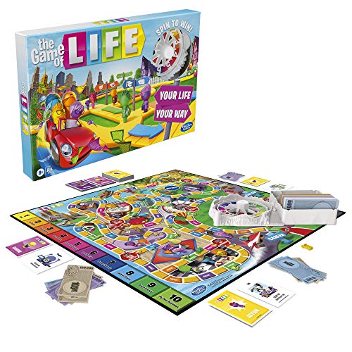 El Juego de la Vida, Juego de Mesa Familiar para 2 a 4 Jugadores, para niños de 8 años en adelante, Incluye Pinzas de Colores