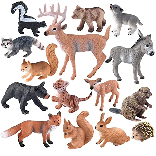 ELECLAND 15Pcs los Animales del Bosque Figuras Forest Animals Figuras Miniatura Criaturas de bosques Figurines Woodland Primero de la Torta de cumpleaños de los niños de Navidad Decoración de Fiesta