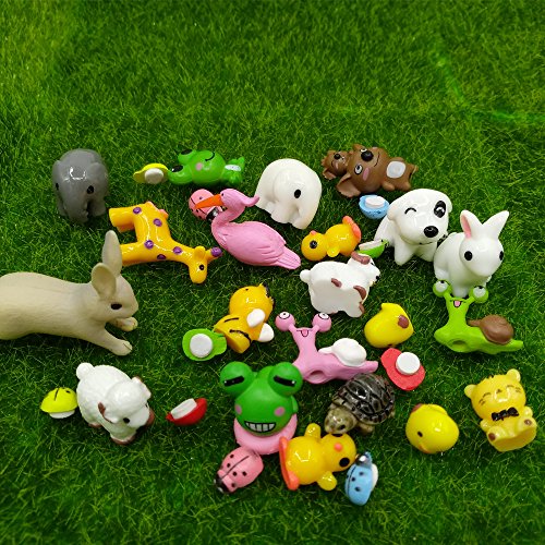 EMiEN Juego de adornos miniatura de 31 mini animales, kit de adornos en miniatura para decoración de casa de muñecas, decoración de jardín de hadas