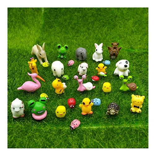 EMiEN Juego de adornos miniatura de 31 mini animales, kit de adornos en miniatura para decoración de casa de muñecas, decoración de jardín de hadas
