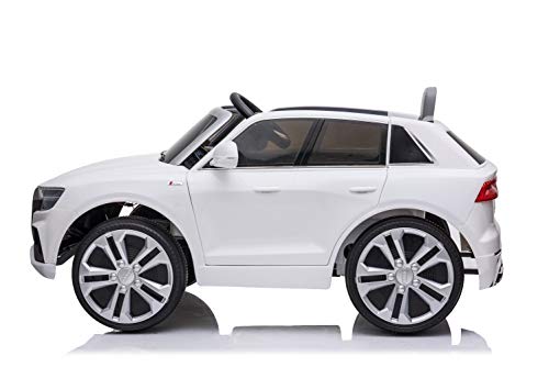 ES-TOYS Coche eléctrico niños Audi Q8 Asiento de Cuero neumáticos EVA Licencia, Color:Blanco