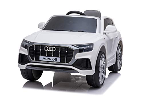 ES-TOYS Coche eléctrico niños Audi Q8 Asiento de Cuero neumáticos EVA Licencia, Color:Blanco