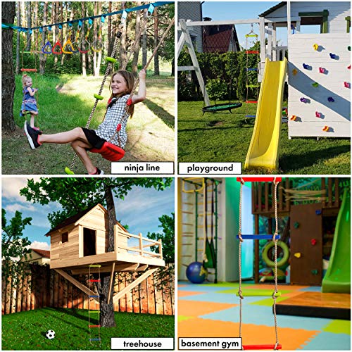 Escalera de cuerda multicolor para niños - Escalera de cuerda para trepar al aire libre o interior - Escalera de patio trasero, área de juegos, gimnasio en casa, sótano, árbol de casa para niños