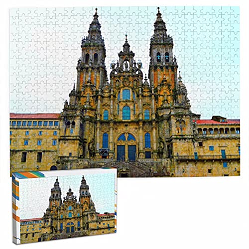 España Santiago De Compostela Rompecabezas para Adultos, 500 Piezas de Madera, Regalo de Viaje, Recuerdo, 20.4 x 15 Pulgadas