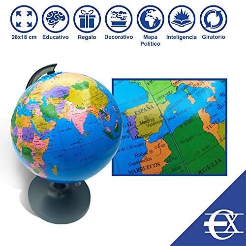 EUROXANTY Globo terráqueo | Globo Mapa Mundi | Mapa en Castellano | Giratorio | Estudiar Geografía | Decoración para escritorio | Diámetro 18 cm