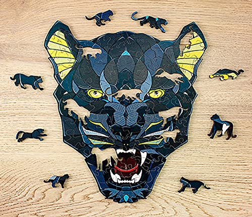 EWA Eco-Wood-Art - Pantera - Puzzle de Madera de Colores para Adolescentes y Adultos - Kit de Bricolaje sin Necesidad de Pegamento - 102 Piezas Panther Puzzle