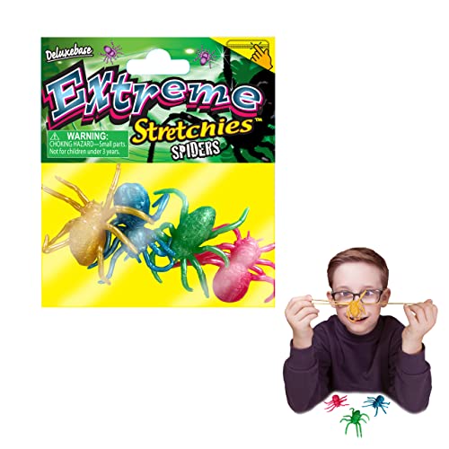 Extreme Stretchies - Araña de Deluxebase. Paquete de 4 pequeños Juguetes de Animales Que Dan Miedo elásticos niños y niñas, geniales Juguetes de Fiesta
