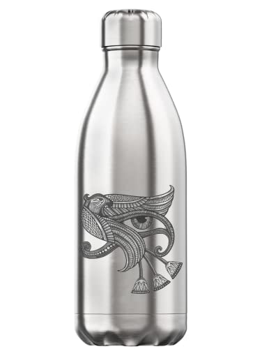 Eye Of Horus Tattoo Styled Bird Wings 350ml botella de agua estilo botella térmica de acero inoxidable BPA frasco termo plata tamaño único