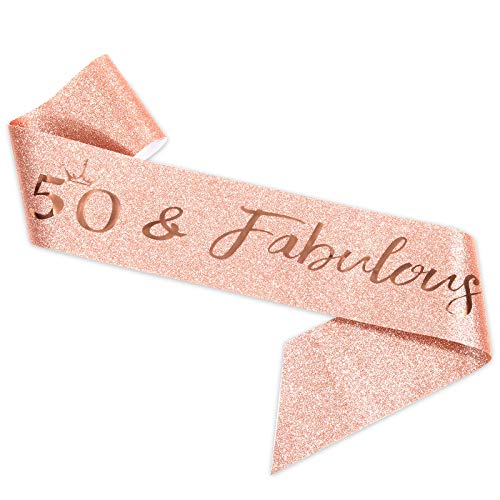 Fajín y tiara de oro rosa para el 50 cumpleaños para mujer, regalos de 50 cumpleaños para felices 50 cumpleaños
