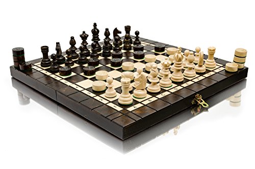 Fantástico juego de ajedrez y damas de madera de torneo OLÍMPICO de 35 cm / 14 pulgadas, 100% hecho a mano