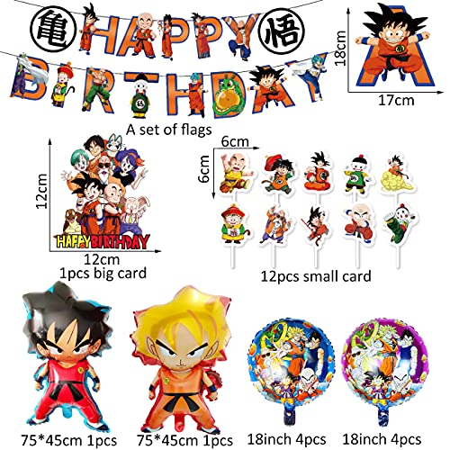 Fiesta de Cumpleaños de Dragon Ball - Miotlsy 22 Piezas Dragon Ball Z Globos Fiesta Happy Birthday Banner Cake Topper para Niño Cumpleaños Decoración