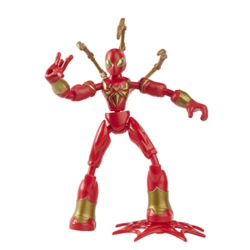 Figura de acción de Iron Spider de Marvel Spider-Man Bend and Flex, Figura flexible de 15 cm, incluye lanzador, a partir de 6 años