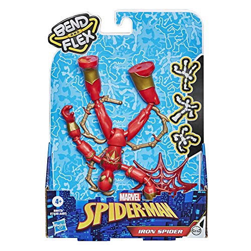 Figura de acción de Iron Spider de Marvel Spider-Man Bend and Flex, Figura flexible de 15 cm, incluye lanzador, a partir de 6 años