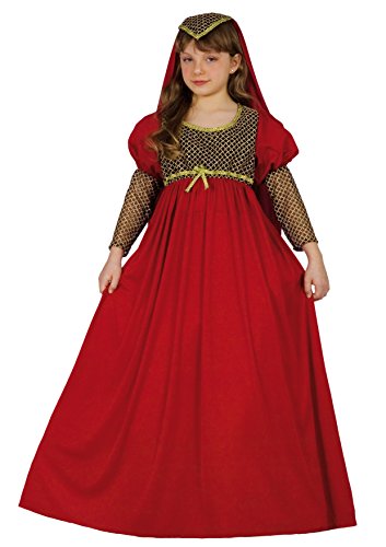 Fiori Paolo-Giulietta Dama Medieval disfraz niña (Talla 7-9 años), color rojo, (61225.L)