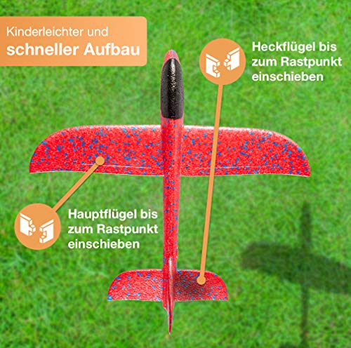 Flanacom Volador de Espuma de Poliestireno Premium XXL 43 cm - Juego de 2 - Avión Robusto para Lanzar - Planeador - Maqueta de Avión para Jugar - Juguetes para Niños