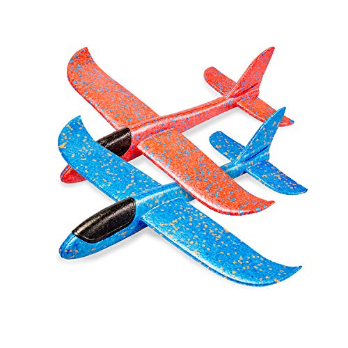 Flanacom Volador de Espuma de Poliestireno Premium XXL 43 cm - Juego de 2 - Avión Robusto para Lanzar - Planeador - Maqueta de Avión para Jugar - Juguetes para Niños