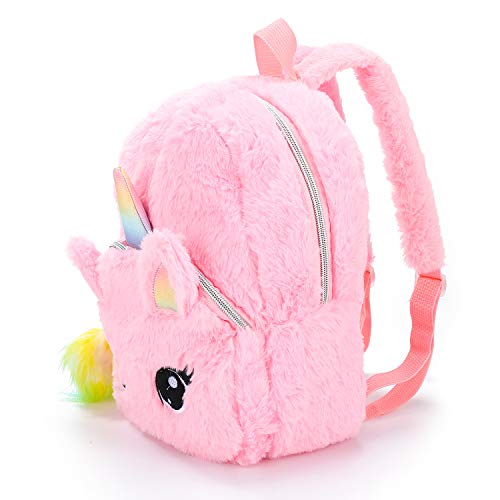 FORLADY mochila de dibujos animados de unicornio de felpa mini mochila de niña dulce.