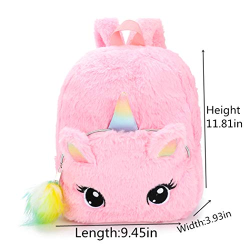 FORLADY mochila de dibujos animados de unicornio de felpa mini mochila de niña dulce.