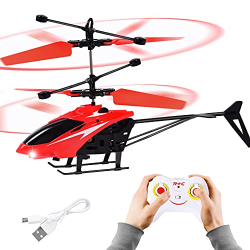 FORMIZON Helicóptero RC, Mini Helicóptero de Control Remoto con Luces LED, Despegue/Aterrizaje con un Botón Helicóptero Teledirigido para Interior y Exterior, Juguete de Regalo para Niños (Rojo)