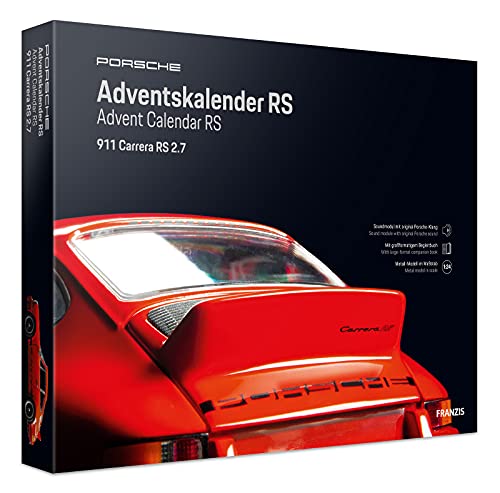 Franzis- Calendario de Adviento Porsche Carrera RS, Kit de vehículo a Escala 1:24, Incluye módulo de Sonido y Libro de acompañamiento, a Partir de 14 años, Color carbón (55155-9)